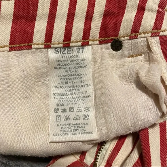 Free People Red Stripe Mini Denim Pencil Skirt Raw Hem Front Slit Western SZ 27 - Picture 2 of 6